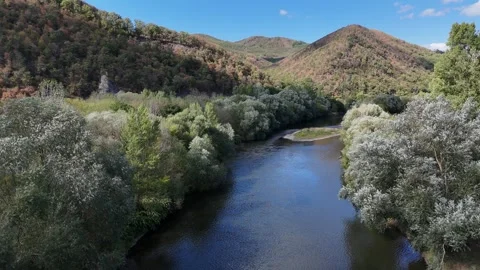 4K 60fps Low Level Drone Flyover: Hron River Near Tekovska Breznica Stock Footage 345983402