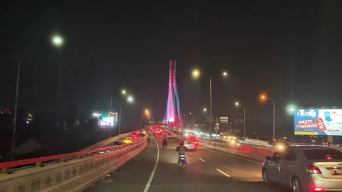 4K 60fps - Pasupati Bridge Flyover Night Drive Bandung Cityscape,  19 June 2025 Vidéo 311616006