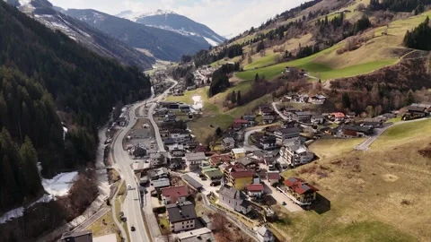 4K 60fps Static Aerial View over Viehhofen Mountain Village, Austria Stock Footage 332303409