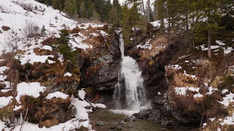 4K 60fps Static Drone Shot of Henlabbach Waterfall, Saalbach-Hinterglemm Stock Footage 332235666
