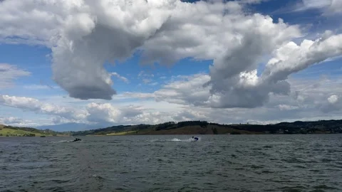 4K 60fps Tilt Down Clouds to Lake Calima Colombia Travel Tourism Stock Footage 341299714