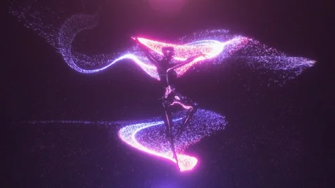 [4K 60fps] VFX - 3d model of a glass girl spinning around flying particles. Stock Footage 103102123