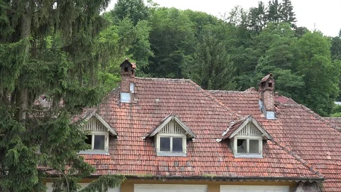 4K Abandoned ancient building rooftop at mountain shore rural architecture icon Stock Footage 80068502
