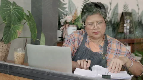 4K, ability working healthy 60s senior retirement gray hair elderly woman c.. Stock Footage 254528610