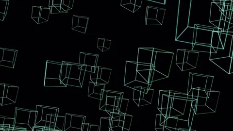 4k Abstract 3d box mesh cube frame line wireframe space particle background. Stock Footage 84637473