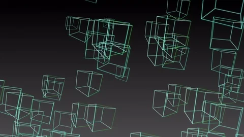 4k Abstract 3d box mesh cube frame line wireframe space particle background. Stock Footage 84641535