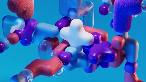 4K Abstract 3D Digital Art with Colorful Amorphous Shapes Stock Footage 327392397