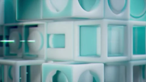 4K Abstract 3D Grid of Translucent Hollowed Cubes and Light Streaks Stock Footage 327392489