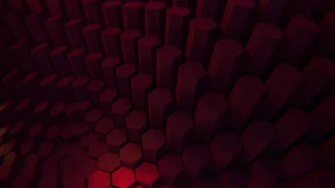 4K Abstract 3D Hexagonal Pillars Wave Motion Red Glow Digital Art Loop 库存影片 338367469