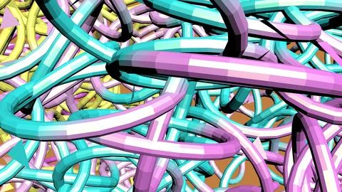 4K Abstract 3D Render with Striped Geometric Shapes Stock Illustration