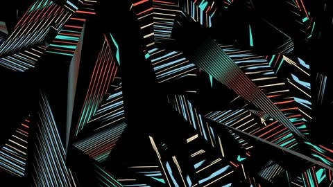 4K Abstract 3D Render with Striped Geometric Shapes Stock Illustration