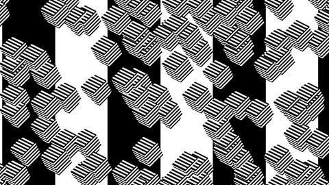 4K Abstract 3D Render with Striped Geometric Shapes Stock Illustration