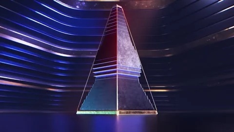 4K Abstract 3D Rendering of a Futuristic Sci Fi Pyramid Structure Stock Footage 327376768