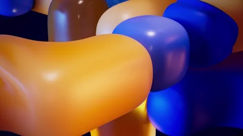 4K Abstract 3D Rendering of Glossy Blue and Orange Inflatable Shapes Stock Footage 327378335