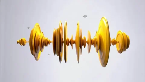 4K Abstract 3D Sound Waveform with Pulsating Yellow Discs on Grey Stock Footage 327378360