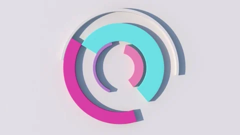 4K Abstract 3D Volumetric Circular Arcs Pink Blue Purple White Background Video stock 330478834