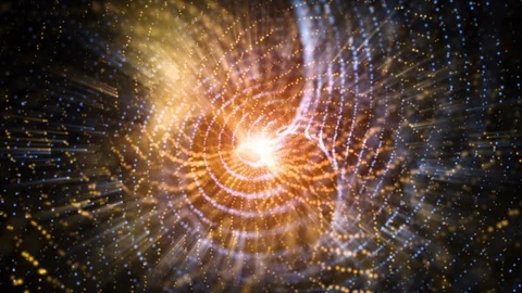 4K Abstract background shining particles form mesmerizing rotating patterns loop Video stock 102276977