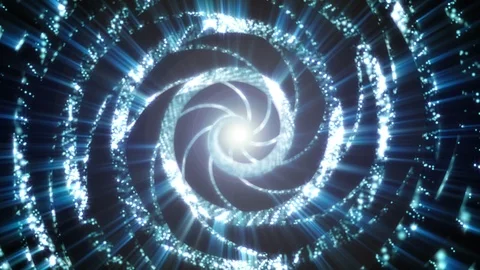 4K Abstract background shining particles form mesmerizing rotating patterns loop Video stock 102329859