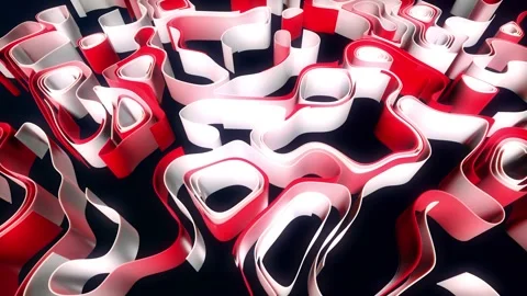 4k abstract bg with moving red white lines or ribbons forming curl noise on Stock Footage 147844858