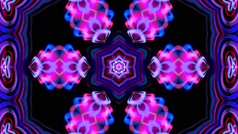 4k abstract bg with pattern of glow blue purple lines. Pattern like flower, star Stock Footage 153220536