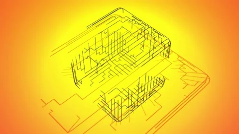 4k abstract black wireframe on orange bg. Building solution by ai or neural Vídeos de archivo 149217468