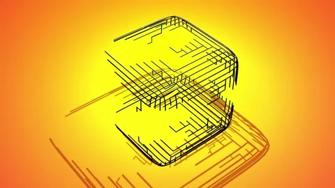 4k abstract black wireframe on orange bg. Building solution by ai or neural Vídeos de archivo 152386151