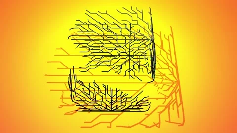 4k abstract black wireframe on orange bg. Building solution by ai or neural Vídeos de archivo 154043601