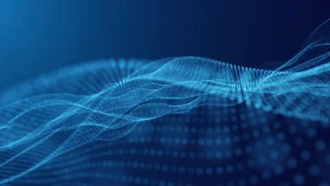4K Abstract Blue Particle Waves Glowing Digital Mesh Undulating Lines Stock Footage 330478891
