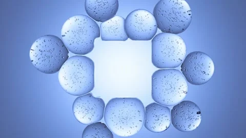 4K abstract bubbles with copy or logo square cube frame on soft blue background Stock Footage 285228688