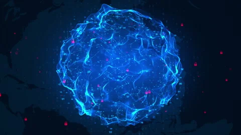 4K Abstract Dark Blue Digital Security Sphere Wave Background Stock Footage 339044369
