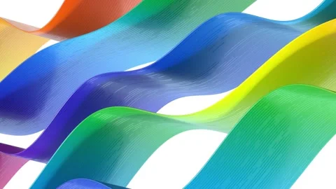 4K Abstract Digital Art of Flowing Gradient Ribbons and Wavy Shapes Stock Footage 327379833