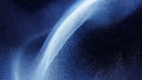 4K Abstract Digital Artwork Flowing Blue Energy Waves Grainy Particle Vídeo Stock 330478894