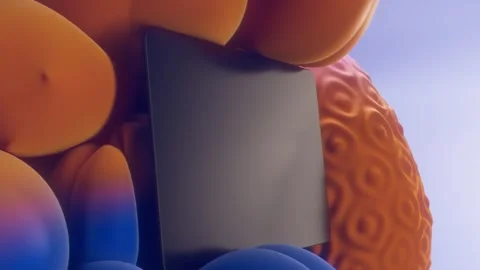 4K Abstract Digital Illustration Blue and Orange Fluid Shapes Reflective Stock Footage 334445754