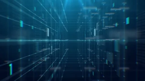 4K Abstract Digital Tunnel Perspective with Blue Data Stream Video stock 327379976