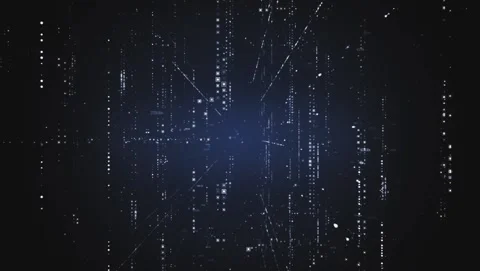 4K Abstract Falling Blue Data Particles and Glowing Vertical Lines Stock Footage 327409698