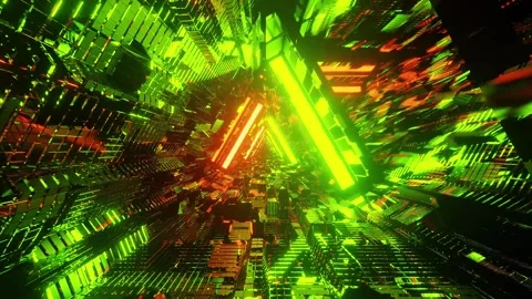 4k abstract flowing light trails with vibrant neon green and orange motion blur 스톡 동영상 303133405