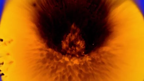 4K Abstract Fluid Ink Diffusion Orange and Yellow in Blue Liquid Stock Footage 327407817