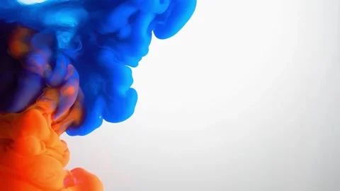 4K Abstract Fluid Motion of Blue and Orange Ink Swirling in Water Stock Footage 327399705
