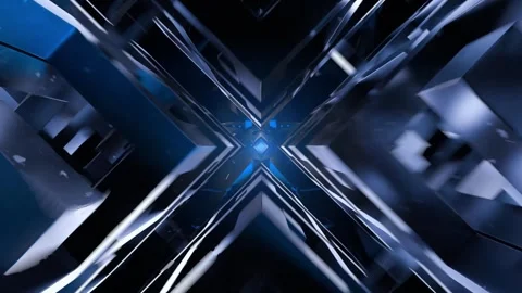 4K Abstract Geometric Background Blue Neon Highlights Symmetrical Layout Stock Footage 334446015