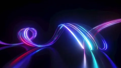 4K Abstract Glowing Neon Light Ribbons In Pink Blue And Yellow Video stock 334445711