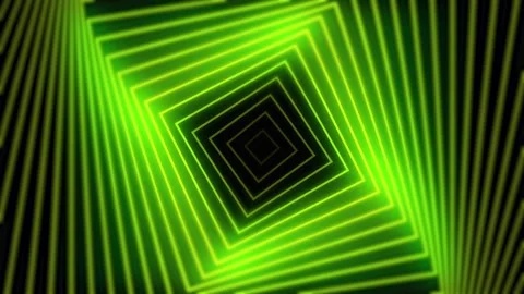 4K Abstract Green Neon Square Tunnel Motion Black Background Stock Footage 329554171