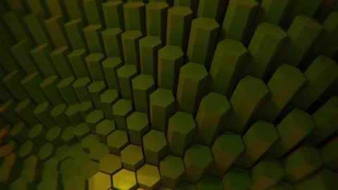 4K Abstract Hexagonal Prisms Undulating Wave Motion Background Yellow Green.. Stock Footage 333197692