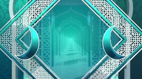 4K Abstract Islamic Architectural Background Blue Teal Geometric Arch Stock Footage 334446517