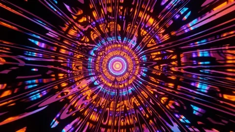 4k abstract light tunnel motion loop with vibrant neon and radial symmetry 스톡 동영상 303135209