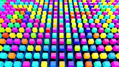 4k abstract loop background with cubes lined up in rows on a plane, neon Video stock 148509611
