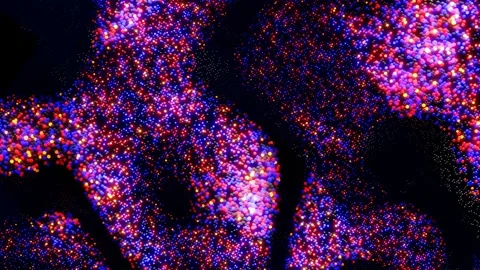 4k abstract looped background with red blue particles glow and form beautiful Stock Footage 201218924