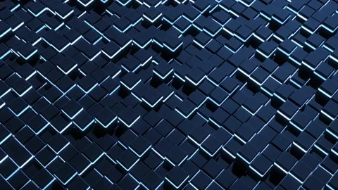 4k abstract looped dark background waves of cubes on plane, neon lights. Grid of Stock Footage 153384856