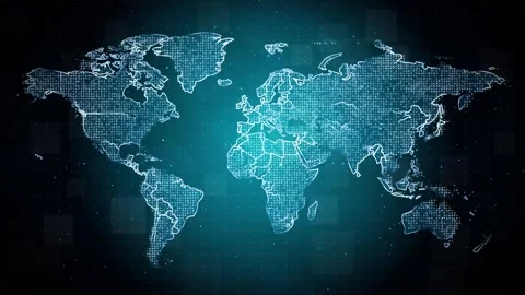 4K Abstract mash line and point Map World dark Loop background Stock Footage 157808963