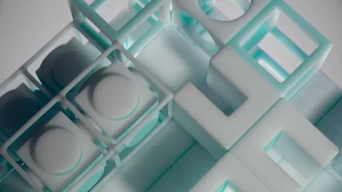 4K Abstract Modular Light Blue Cubic Structures on Gradient Background Stock Footage 327407819