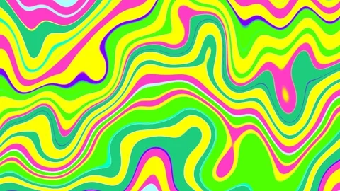 4k abstract psychedelic pink, green, yellow wavy lines pattern background Stock Footage 303886032